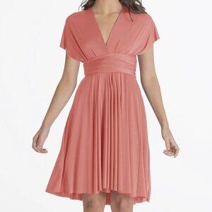 Henkaa Sakura Convertible Midi Dress One Size Peach Pink Coral Multi-way EUC